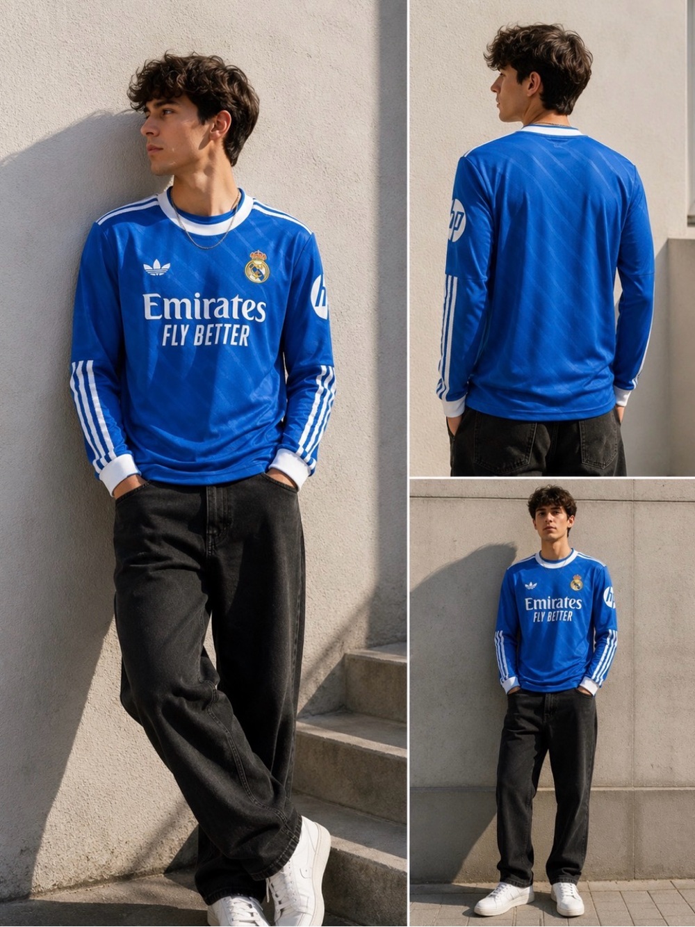 Adidas Real Madrid Blue Long Sleeve Soccer Jersey Men's Small